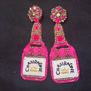 Never worn pink champagne bottle earrings